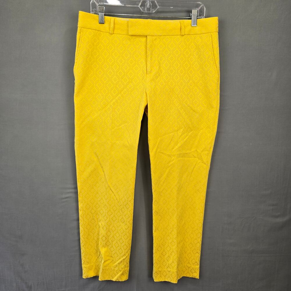 Banana Republic Yellow Pants Size 8 Stretch Trousers Straight Floral Women's Zip